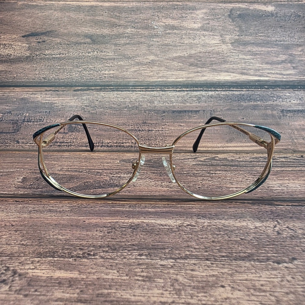 BerDel Sferoflex Tabitha Gold Jade Marble Eyeglass Frames Italy 55-16-125